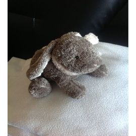 Peluche Doudou Lapin Dimpel Gris Beige Allongé Écharpe Beige 25 Cm