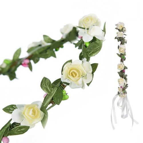 Étiquette De Cerceau De Fleurs, Bandeau De Mariage, Bracelet Couronne Pour Enfants (Blanc + Rose)