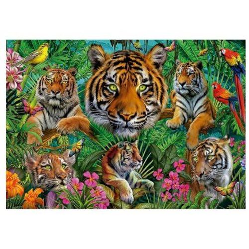 Puzzle Paradis Tropical Des Tigres 500 Pieces, Colle Fix Incluse - Collection Animaux Sauvages - Set Puzzle Adultes Et Carte