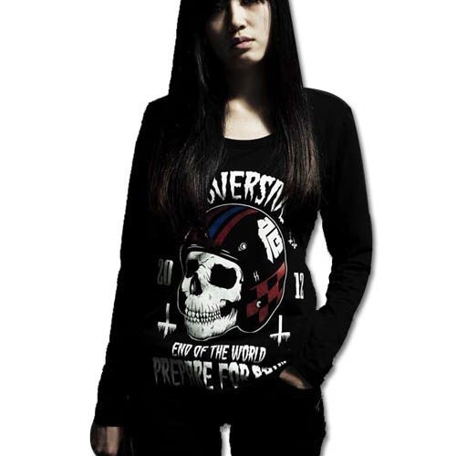 T-Shirt Chemise Haut Top Manches Longues Casque Squelette Os Crâne Tête De Mort Croix Gothique Punk Rock Métal Black Sugar Boutique Mode Cosplay Déguisements Paris