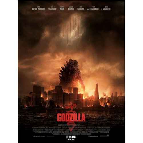 Godzilla -Véritable Affiche De Cinéma Pliée- Format 40x60 Cm -De Gareth Edwards (2) Avec Aaron Taylor-Johnson, Elizabeth Olsen, Bryan Cranston, David Strathairn, Juliette Binoche, Ken Watanabe- 2014
