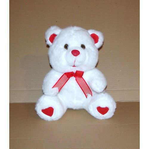 Ours Blanc Et Rouge Peluche 27 Cm Techno Diffusion