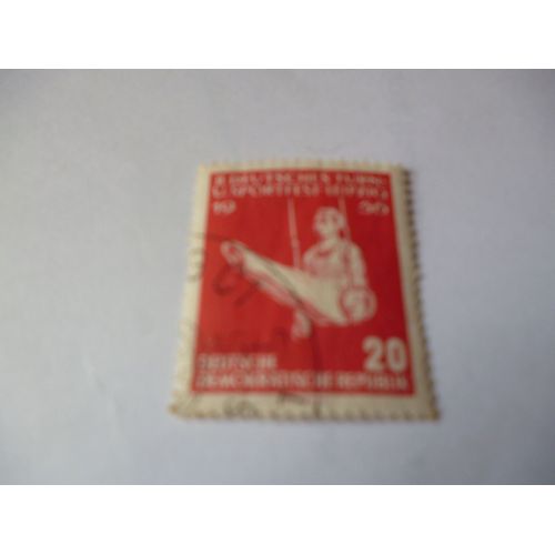 Timbre "République Démocratique D'allemagne : 2 Ème Fête Du Sport Et De Gymnastique De Leipzig 1956:Les Anneaux".""