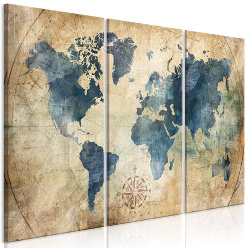 Tableau toile de décoration murale impression premium en 3 parties sur châssis en bois motif Carte rétro 60x40 cm 11_0015601