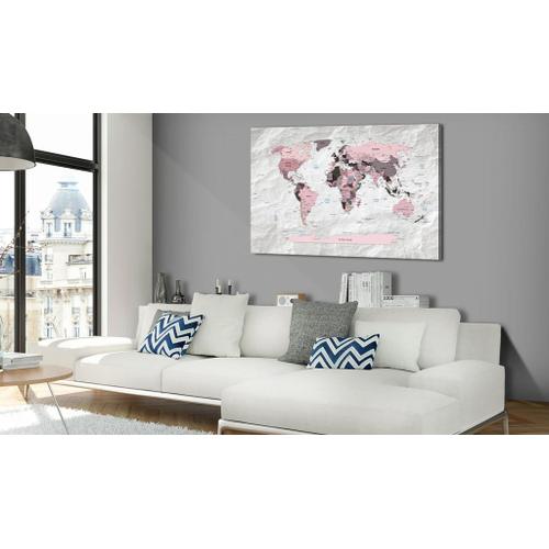 Tableau toile de décoration murale impression premium en 1 partie sur châssis en bois motif Carte du monde : continents roses 60x40cm 11_0015700