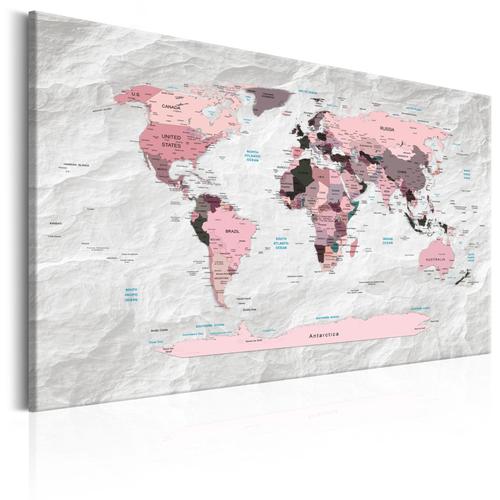 Tableau toile de décoration murale impression premium en 1 partie sur châssis en bois motif Carte du monde : continents roses 120x80cm 11_0015698