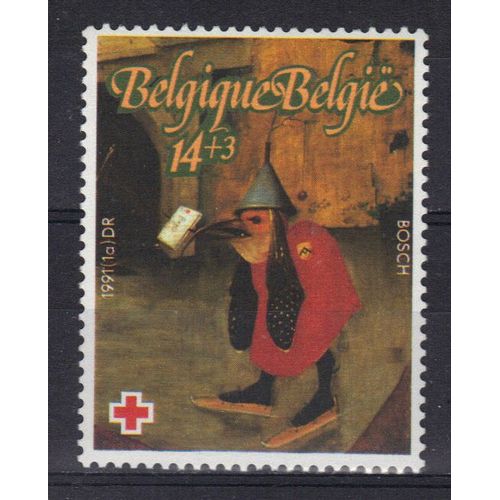 Belgique 1991 Croix-Rouge Belge : Surtaxe : Détail De Tableaux De Maîtres : "La Tentation De Saint Antoine" De Jérôme Bosch - Timbre 14 F. + 3 F. Multicolore Neuf **
