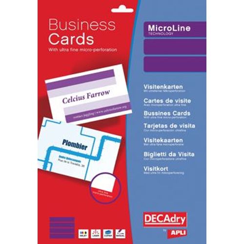 Decadry Cartes De Visite Microline Ft 85 X 54 Mm, 185 G/M², 500 Cartes