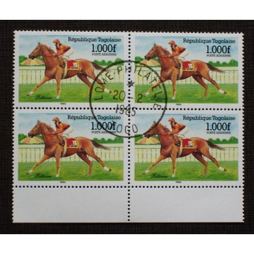 Togo Pa N° 550 De 1985 - 1000 F « Politician » (Chevaux De Course Célèbres) - Bloc De 4 Timbres Oblitérés