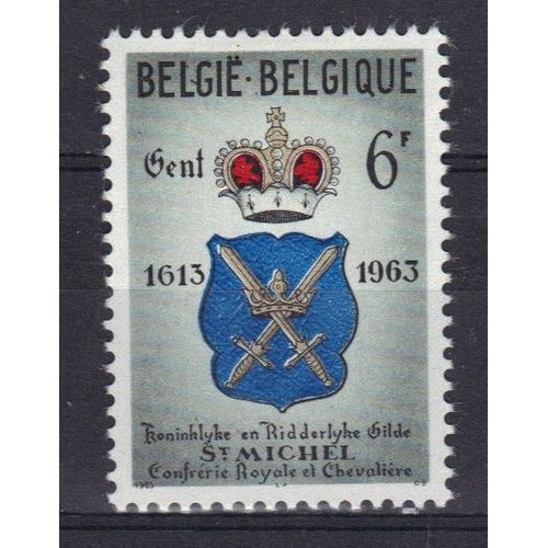 Belgique 1963 : 350è Anniversaire De La Guilde Gantoise Des Escrimeurs De Saint-Michel : Armoiries De La Confrérie Royale Et Chevalière De Saint-Michel - Timbre 6 F. Gris Neuf *