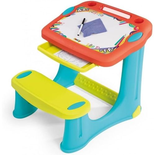 Smoby - Pupitre Magique - Bureau Pour Enfant - Feutre Effaçable - 3 Rangements + Tiroir À Glissières - 12 Accessoires Inclus - Dès 2 Ans - 420221, Orange