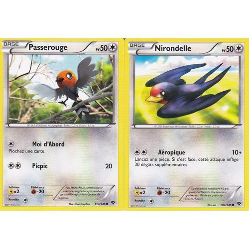 Lot De 2 Cartes Pokemon - Nirondelle 102/146 + Passerouge 113/146 - Edition Xy -