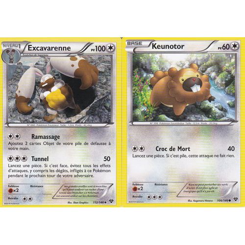 Lot De2 Cartes Pokemon - Excavarenne - 112/146 + Keunotor - 106/146 - Edition Xy -