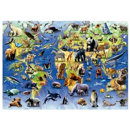 Puzzle 500 Pieces Carte Du Monde Des Animaux, Especes Menacees - Planisphere, Mappemonde - Set Puzzle Jeu Educatif Et Carte