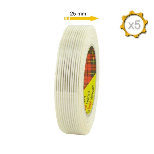 Lot de 5 rubans adhésifs armés 3M - Transparent - 25mm - 8956-25