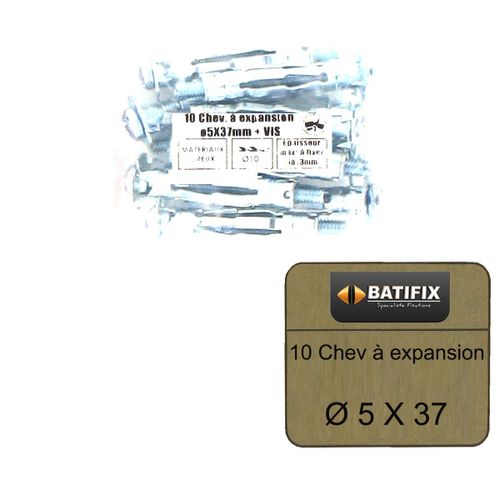 Pack de 10 Chevilles à expansion M5 BATIFIX diamètre 5 x 37mm + Vis