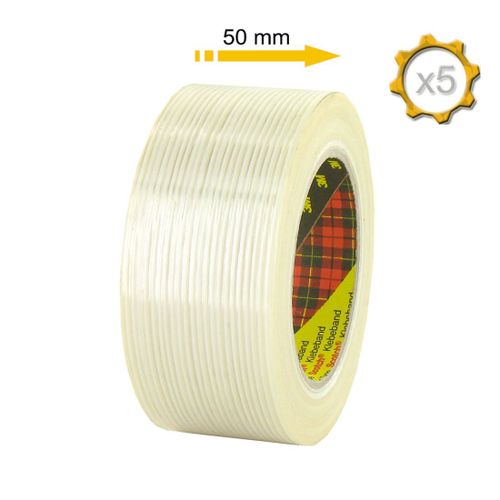 Lot de 5 rubans adhésifs armés 3M - Transparent - 50mm - 8956-50