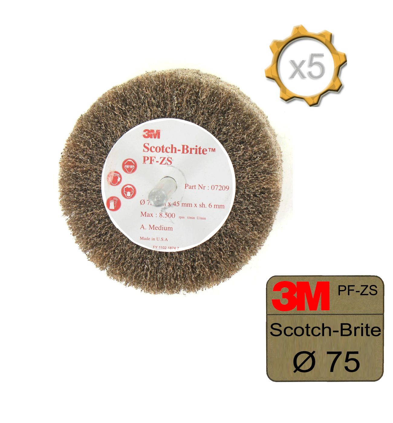 Brosse 3M scotch-brite PF-ZS medium diamètre 75 mm x 5