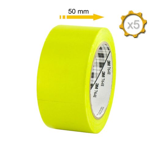 Lot de 5 rubans adhésifs vinyle 3M - Jaune - 50mm - 764J-50