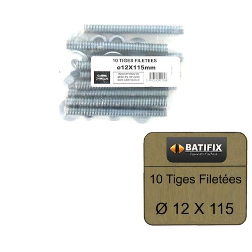 Pack de 10 Tiges Filetées M12 BATIFIX diamètre 12 x 115mm
