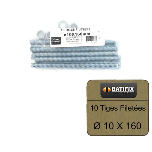 Pack de 10 Tiges Filetées M10 BATIFIX diamètre 10 x 160mm