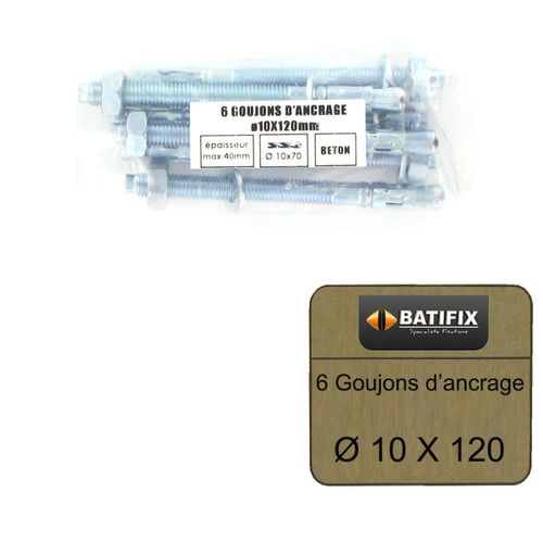 Pack de 6 Goujons d'ancrage M10 BATIFIX diamètre 10 x 120mm