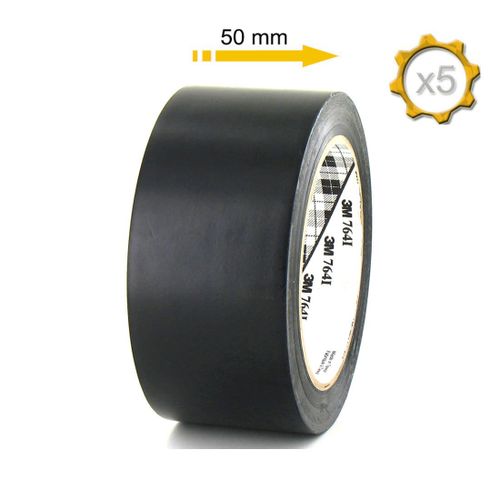 Lot de 5 rubans adhésifs vinyle 3M - Noir - 50mm - 764N-50
