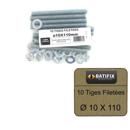 Pack de 10 Tiges Filetées M10 BATIFIX diamètre 10 x 110mm