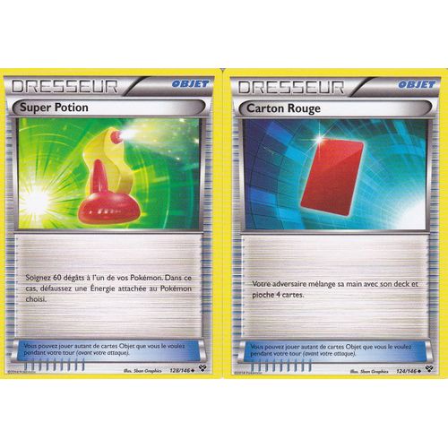 Lot De 2 Cartes Pokemon - Dresseur - Super Potion - 128/146 + Carton Rouge - 124/146 - Edition Xy -