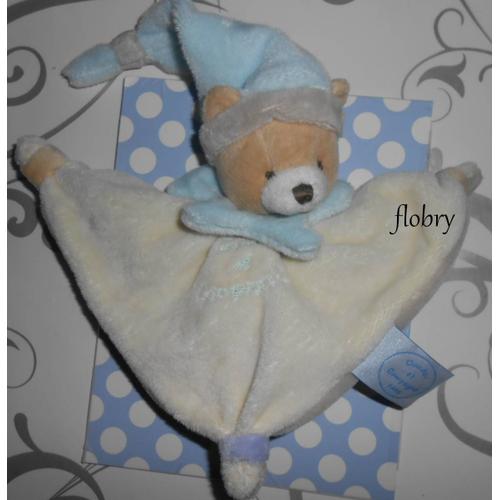 Doudou Ours Doudou Et Compagnie Blanc Bleu Gris Beige Ourson Doudou & Cnie