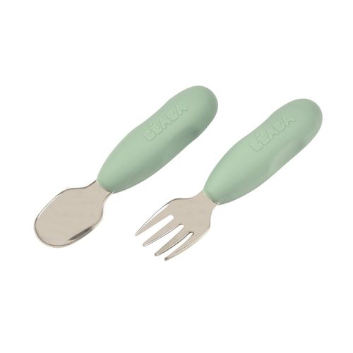 Béaba - Lot De 2 Pré-Couverts Inox 10 Mois+ Vert - Apprentissage Repas