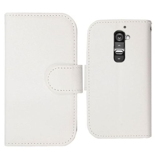 Etui Portefeuille Pour Lg G2 5.2" Livre Housse Coque Pochette Cuir Pu - Blanc