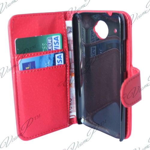Etui Portefeuille Pour Htc Desire 601 Zara/ Dual Sim Livre Housse Coque Pochette Cuir Pu - Rouge