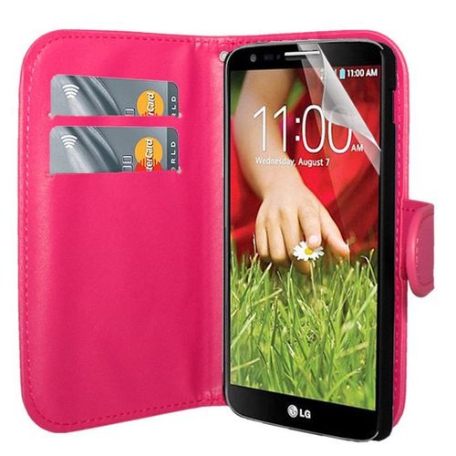 Etui Portefeuille Pour Lg G2 5.2" Livre Housse Coque Pochette Cuir Pu - Rose