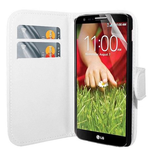 Etui Portefeuille Pour Lg G2 5.2" Livre Housse Coque Pochette Cuir Pu - Blanc