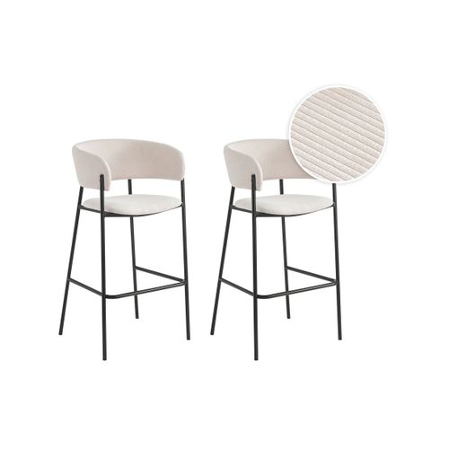 Lot De 2 Tabourets De Bar Bold En Velours Côtelé Avec Pieds Noirs - Beige