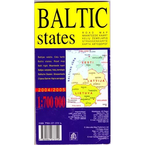 Carte  Pays Baltes: Lithuanie, Lettonie, Estonie.  1:700000