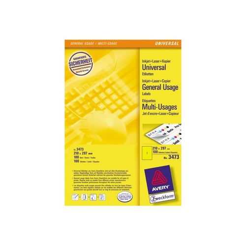 Avery - Étiquettes - jaune - A4 (210 x 297 mm) 100 unités ( 100 feuille(s) x 1 )