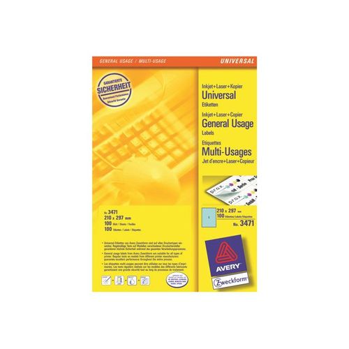 Avery - Étiquettes - bleu - A4 (210 x 297 mm) 100 unités ( 100 feuille(s) x 1 )