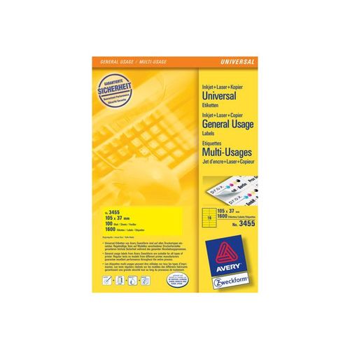 Avery - Étiquettes pour dossiers - jaune - 105 x 37 mm 1600 étiquette(s) ( 100 feuille(s) x 16 )