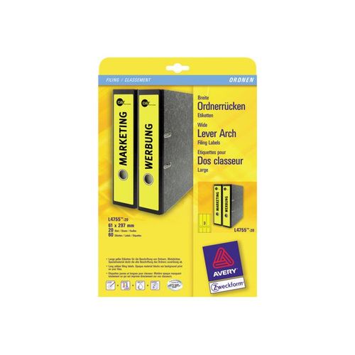 Avery L4755 - Étiquettes pour dossiers - jaune - 61 x 297 mm 60 unités ( 20 feuille(s) x 3 )