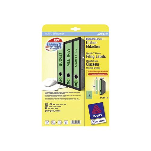 Avery L4750 - Étiquettes pour dossiers - vert - 38 x 297 mm 100 unités ( 20 feuille(s) x 5 )