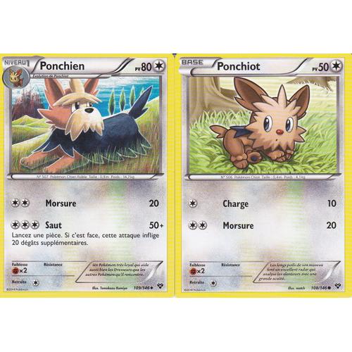 Lot De 2 Cartes Pokemon - Ponchien 109/146 + Ponchiot 108/146 - Edition Xy -