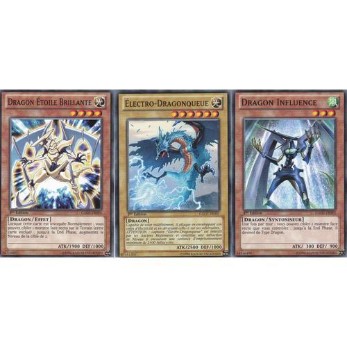 Lot De 3 Cartes Yu-Gi-Oh - Dragon Influence Gaov-Fr093 - Electro-Dragonqueue Gaov-Fr001 - Dragon Etoile Brillante Gaov-Fr094 - Le Seigneur De La Galaxie - 1er Edition - Vf -