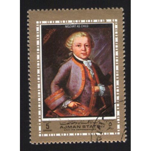 Ajman State Oblitération Ronde Used Stamp Peinture Mozart As Child Enfant