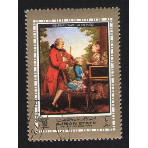 Ajman State Oblitération Ronde Used Stamp Peinture Wolfgang Seated At The Piano