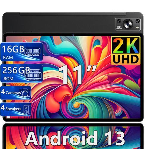 Tablette Tactile JUSYEA J9 11 Pouces Android 13 Octa-Core 16GB RAM + 256GB ROM, 5G Wi-Fi, Bluetooth 5.0, GPS, 8000mAh, Tablette Corps en Métal, avec Étui - Noir