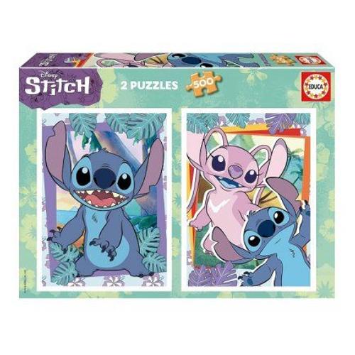Puzzles 2 X 500 Pieces Stitch Et Angel - Personnages Dessin Anime - Disney Collection - Set Puzzle Enfant Et Adulte + Carte