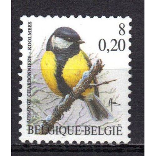 Belgique 2000 : Oiseau : Mésange Charbonnière - Timbre 8 F. (0,20 ¿) Multicolore Neuf **