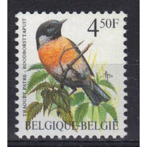 Belgique 1990 : Oiseau : Traquet Pâtre - Timbre 4 F. 50 Multicolore Neuf **